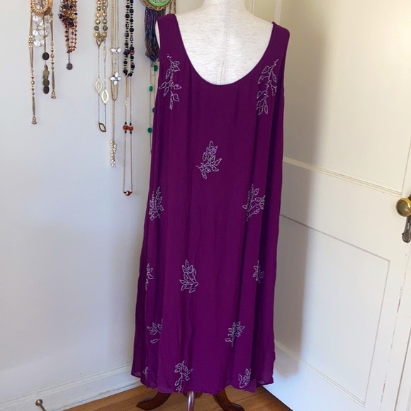 Vintage 80s Beaded Leaf Dress XXL - Picture 7 of 15